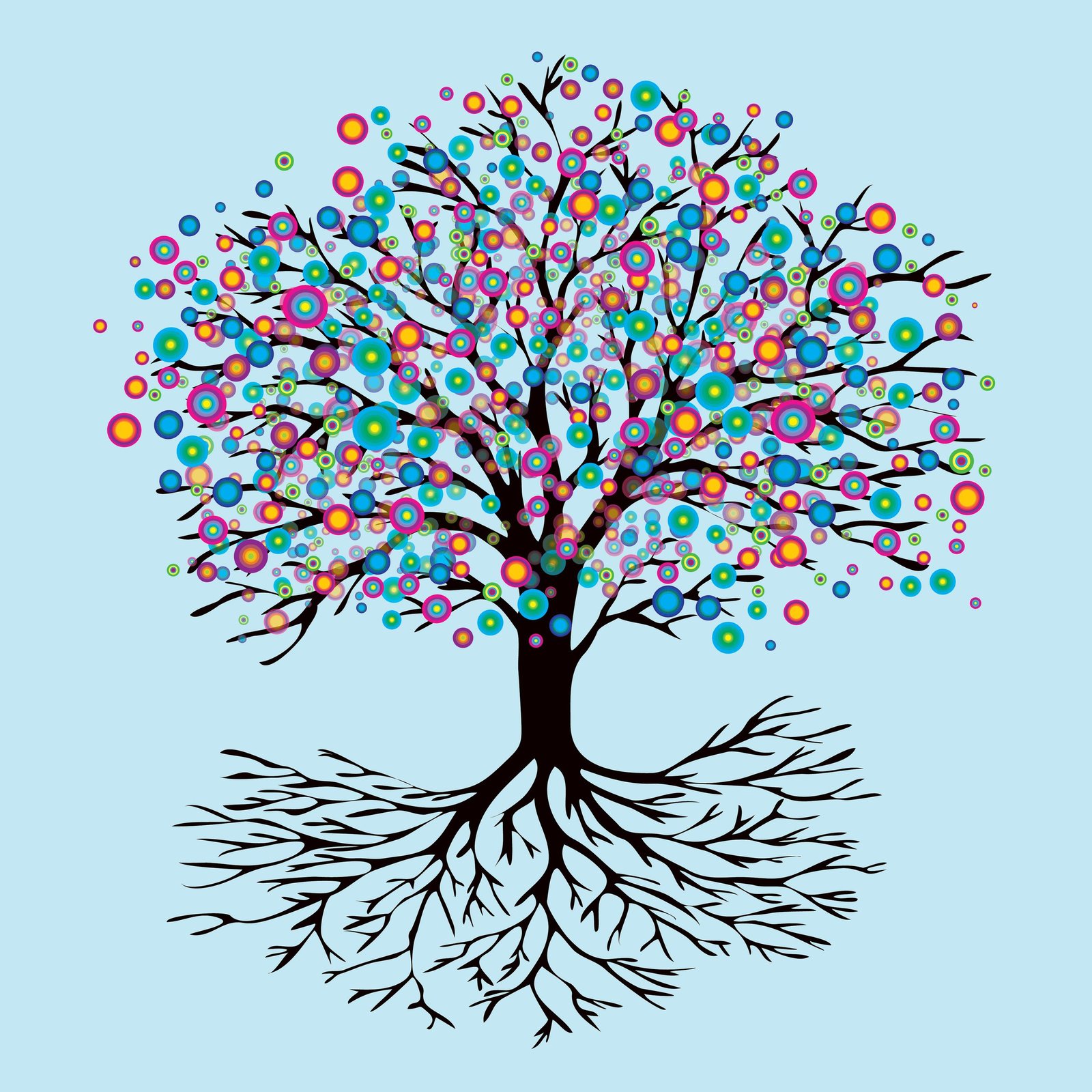 tree of life rainbow flowers version